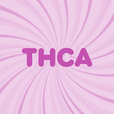 THCA written in purple font on a pink swirl background