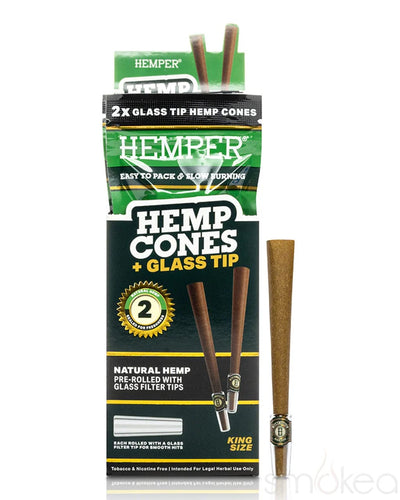 Hemper King Size Glass Tipped Hemp Cones (2-Pack) Natural