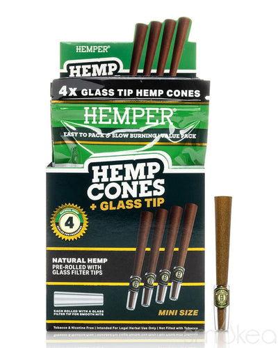 Hemper Mini Size Glass Tipped Hemp Cones (4-Pack) Natural