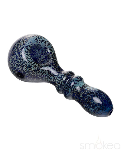 Human Grade Double Ring Spoon Pipe Leopard Blue