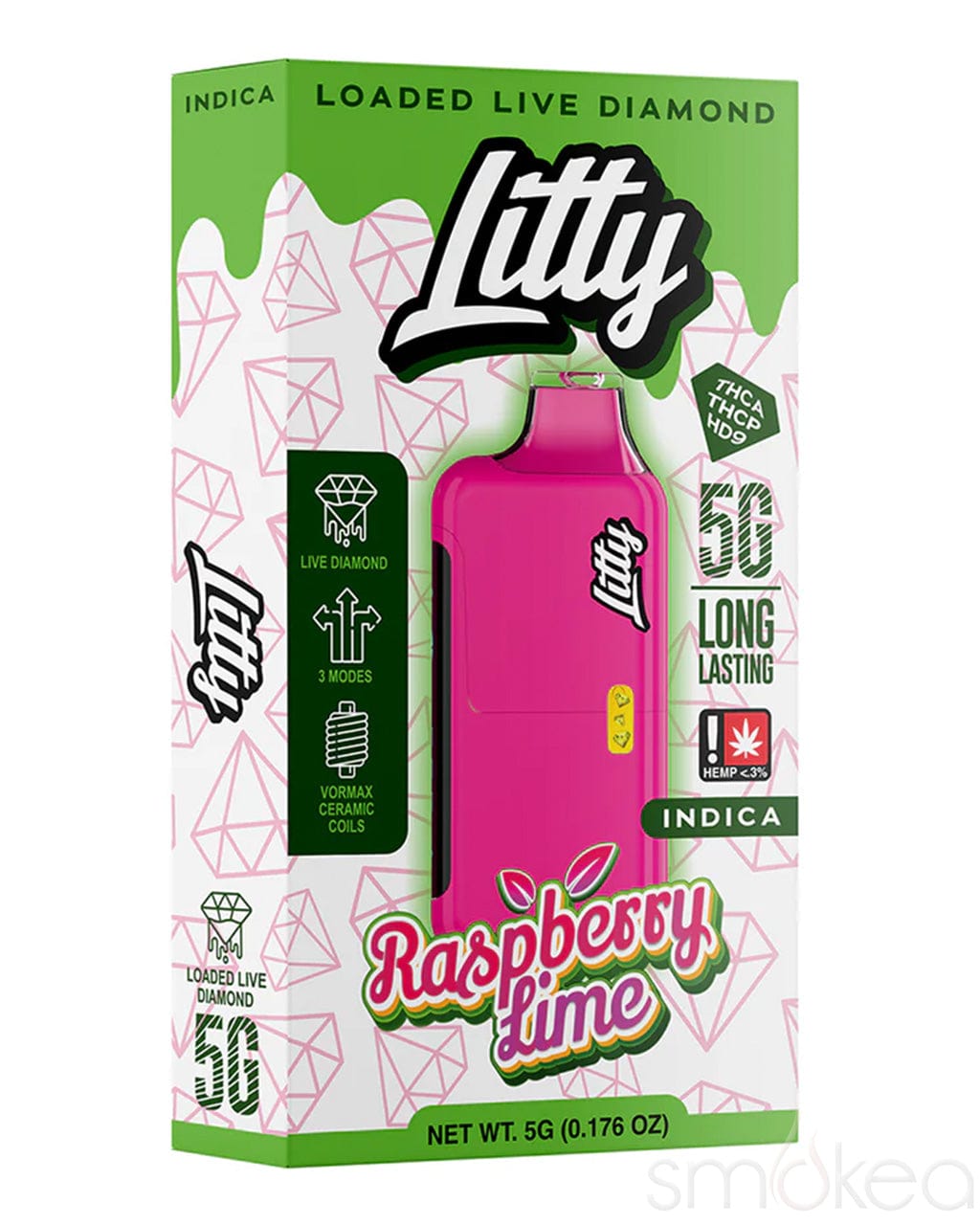 Litty 5g THCA Loaded Live Diamonds Vape - Raspberry Lime