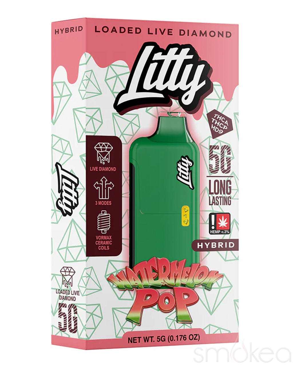 Litty 5g THCA Loaded Live Diamonds Vape - Watermelon Pop