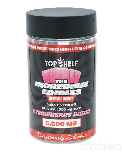Top Shelf Hemp 5000mg Delta 8 x Delta 9 Incredible Edibles - Strawberry Burst