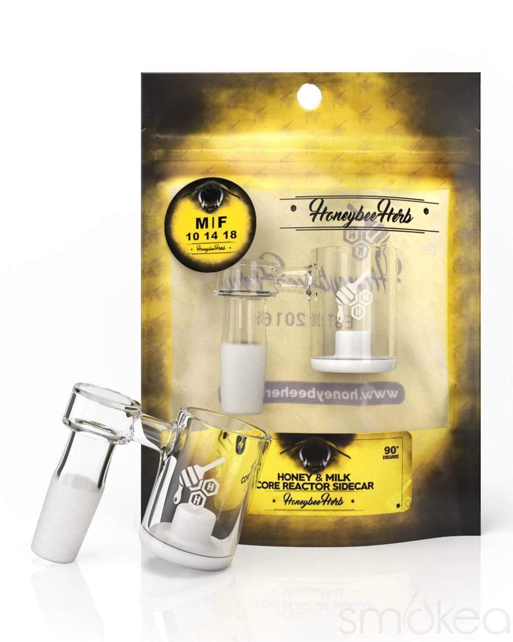Honeybee Herb Yellow Line 90° Honey & Milk Core Reactor Sidecar Quartz Banger