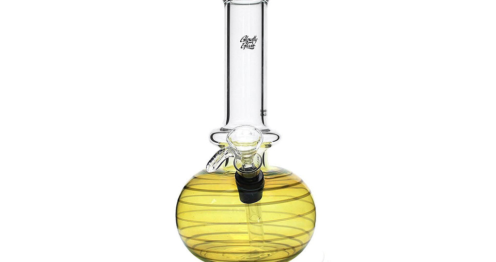  Glass bong with yellow bowl and clear pipe 