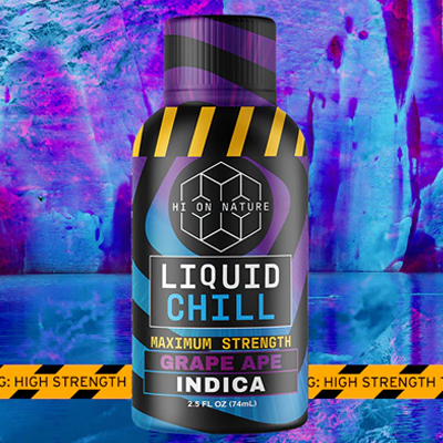 Liquid Chill product image on a blue and purple background