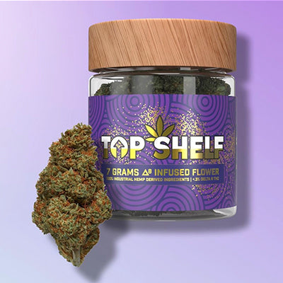 Top Shelf product image on a purple background	