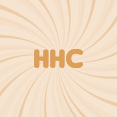 HHC in gold text on a beige background with swirl design	
