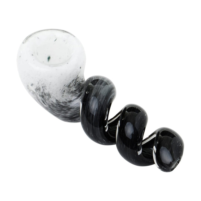 Human Grade Corkscrew Hand Pipe White Frit with Black