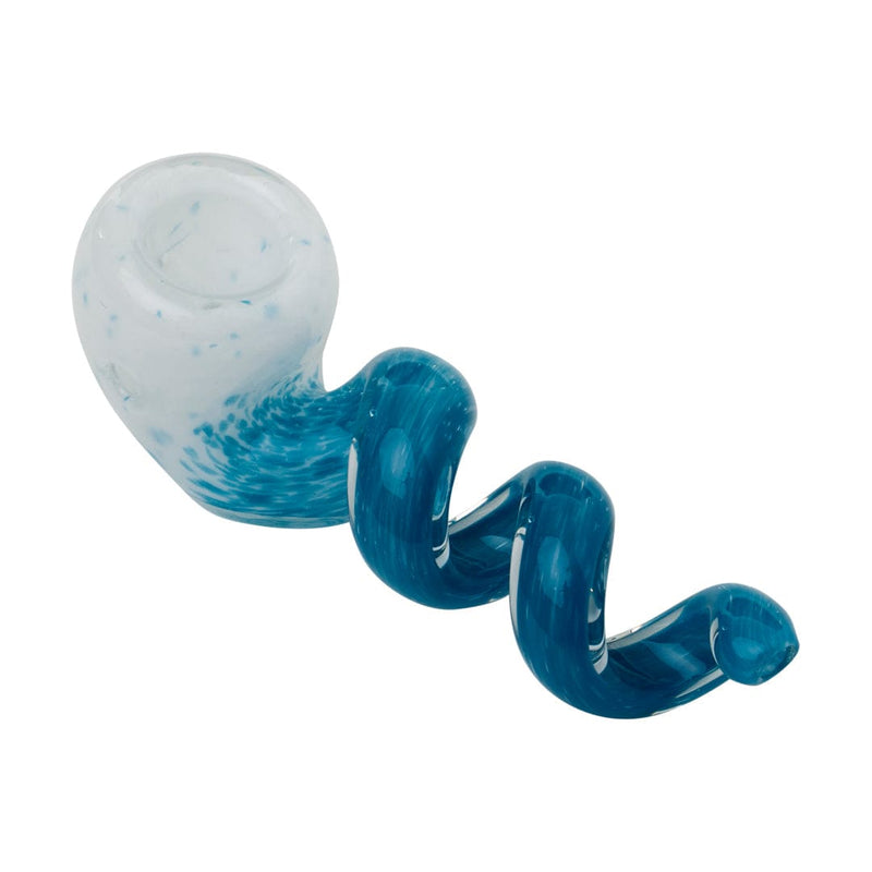 Human Grade Corkscrew Hand Pipe White Frit with Blue