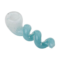 Human Grade Corkscrew Hand Pipe White Frit with Glacier