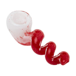 Human Grade Corkscrew Hand Pipe White Frit with Red