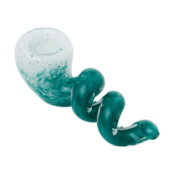 Human Grade Corkscrew Hand Pipe White Frit with Teal
