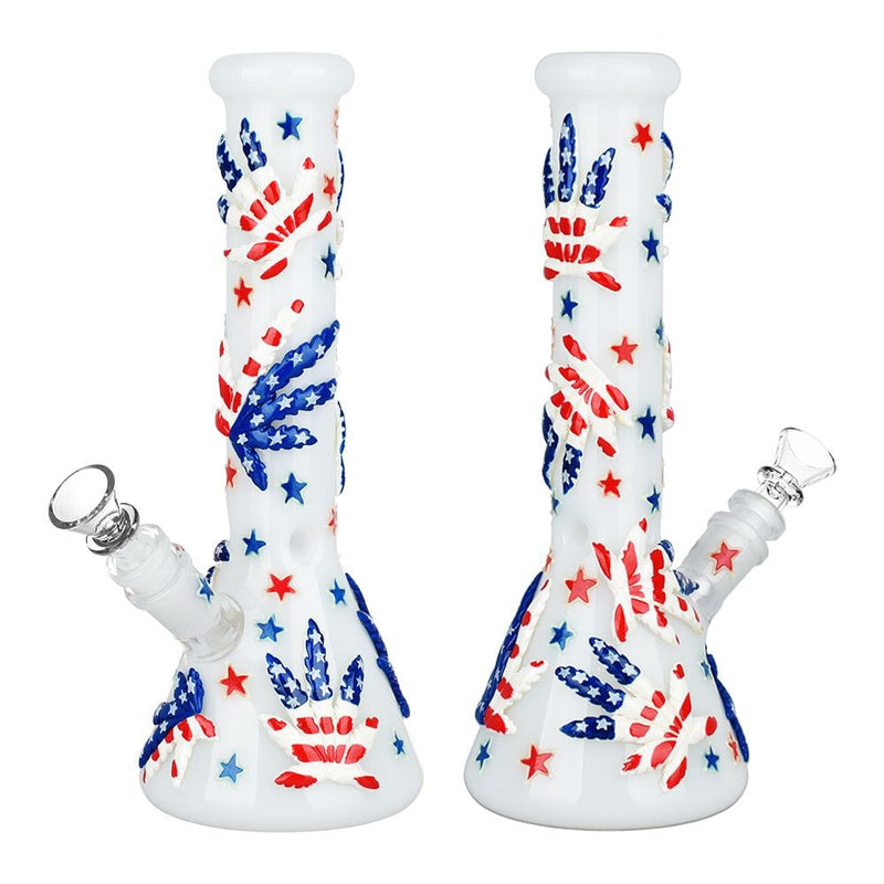 Patriot Leaf Glow In The Dark Glass Water Pipe - 10" / 14mm F