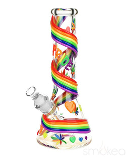 Rainbow Pride Glow In The Dark Glass Water Pipe - 12.5" / 14mm F