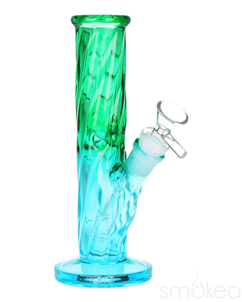SeshGear Twist Ombre Straight Tube Glass Bong Green Blue Ombre