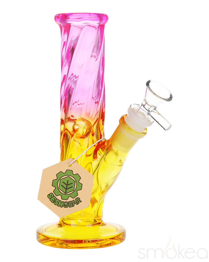 SeshGear Twist Ombre Straight Tube Glass Bong Pink Yellow Ombre