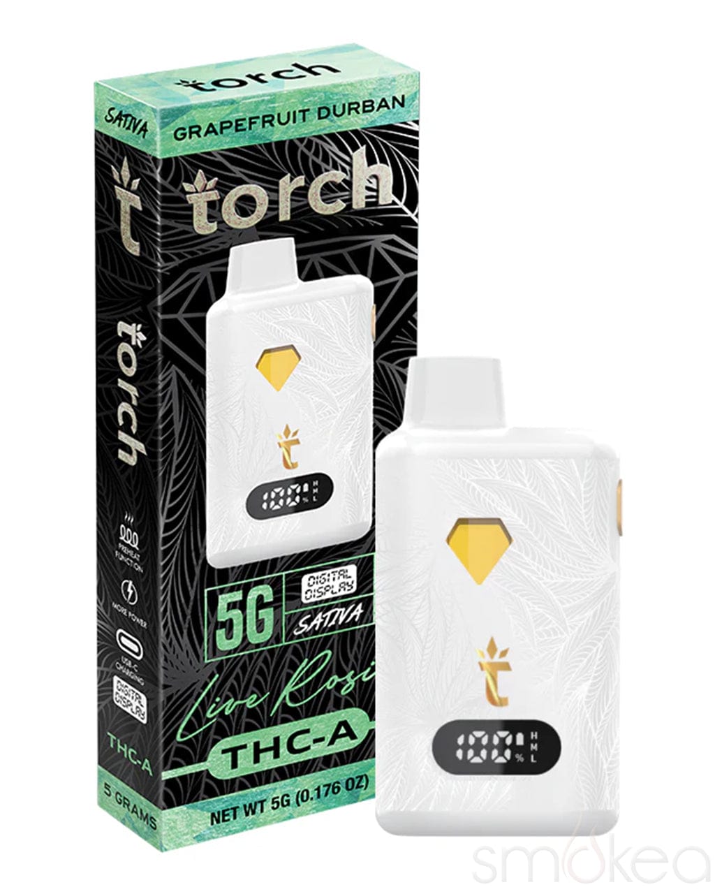 Torch 5g THCA Live Rosin Disposable Vape - Grapefruit Durban Torch 5g THCA Live Rosin Disposable Vape - Grapefruit Durban