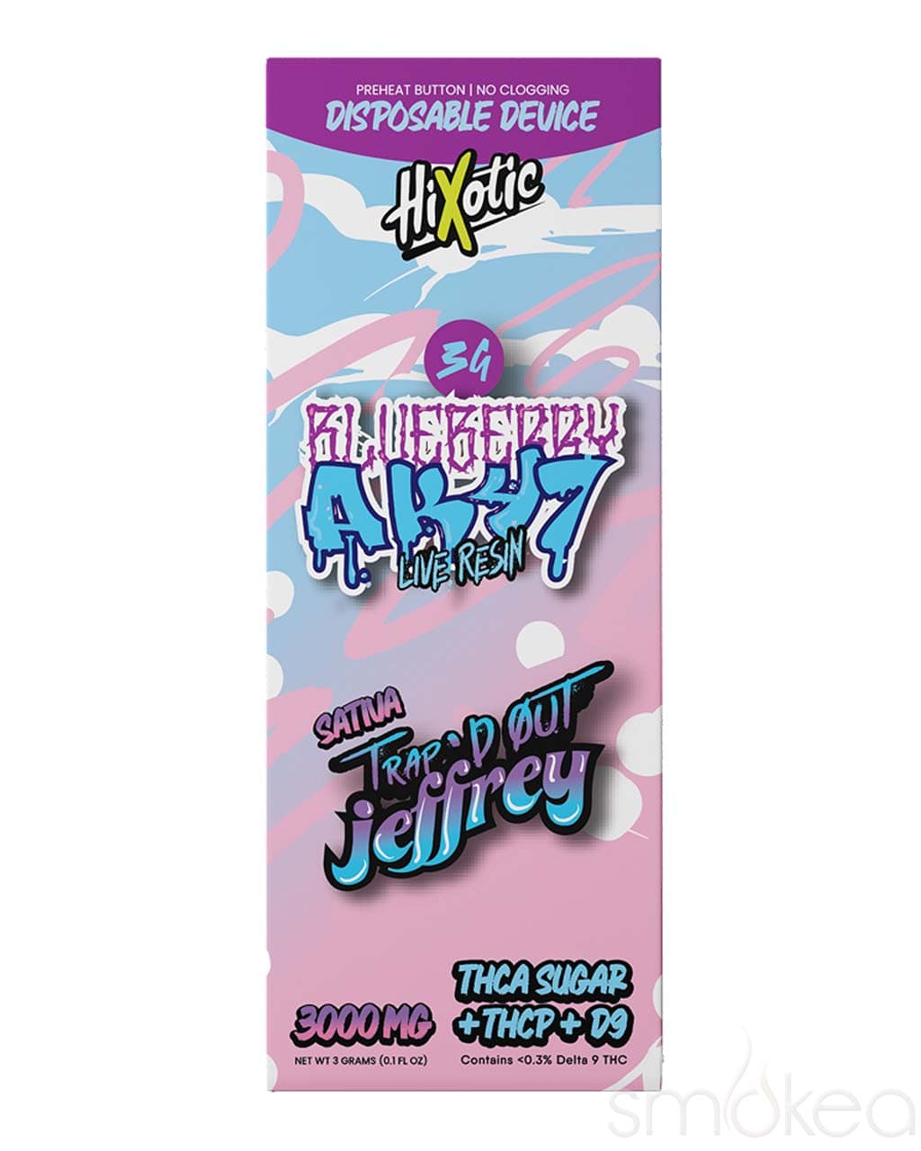 Trap'd Out Jeffrey 3g THCA Blend Disposable Vape - Blueberry AK47