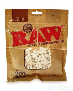 Raw Natural Unrefined Slim Cotton Filters (200-Pack) - SMOKEA®