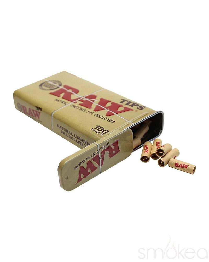 Raw Pre Rolled Rolling Paper Tips w/ Storage Tin (100-Pack) - SMOKEA®
