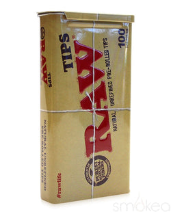 Raw Pre Rolled Rolling Paper Tips w/ Storage Tin (100-Pack) - SMOKEA®